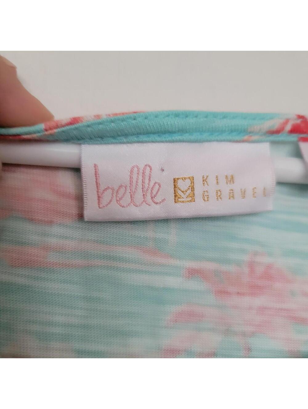 Belle by Kim Gravel Women's Top XL Pink Palm trees Tropical Long sleeves Blue - Picture 5 of 7